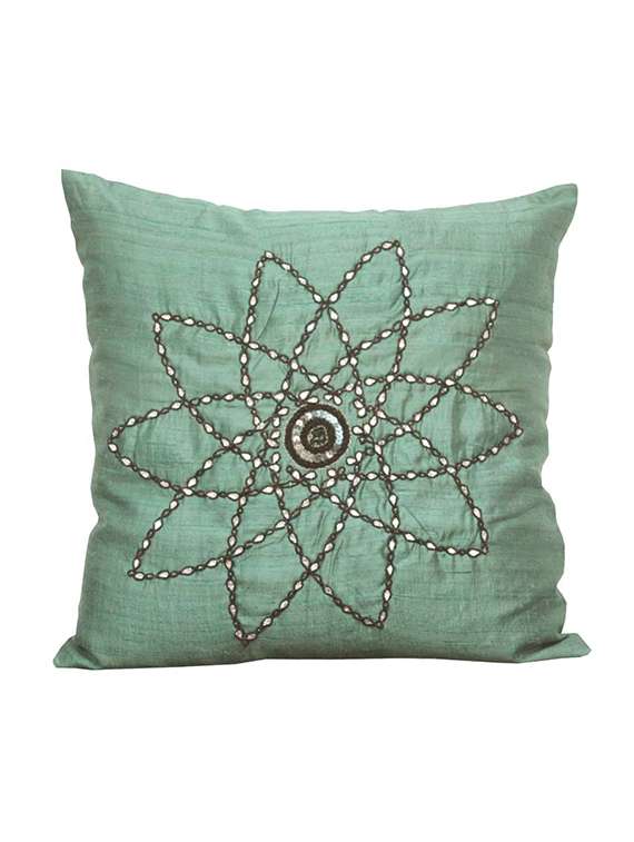 silk green flower dabka cushion cover