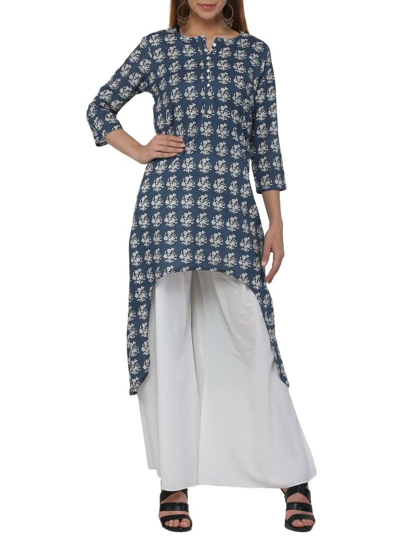 blue cotton high low kurta