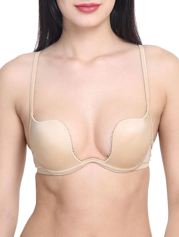beige cotton plunge bra - 12455828 - Standard Image - 1