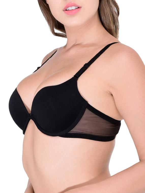 black cotton front open bra - 12455842 -  Standard Image - 1