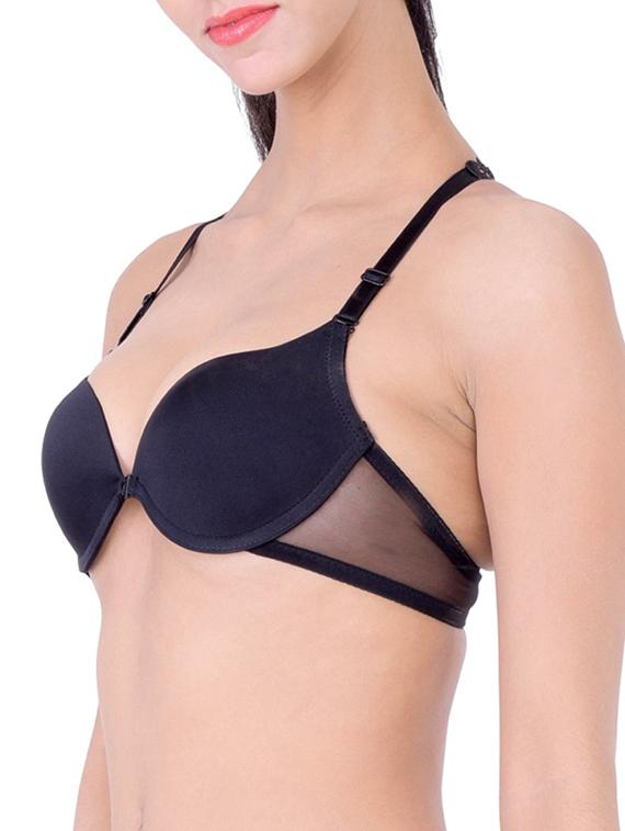 black cotton front open bra - 12455847 - Standard Image - 1