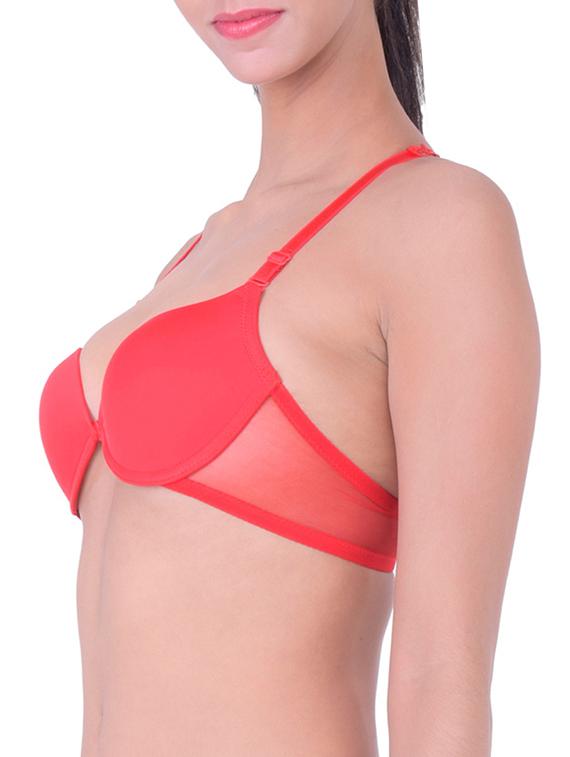 coral pink cotton front open bra - 12455849 - Standard Image - 1