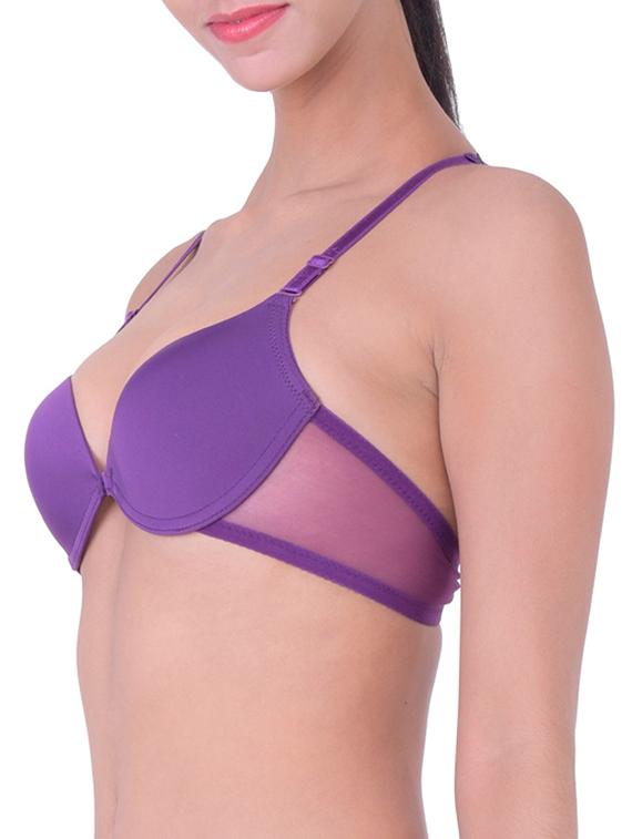 purple cotton front open bra - 12455851 - Standard Image - 1