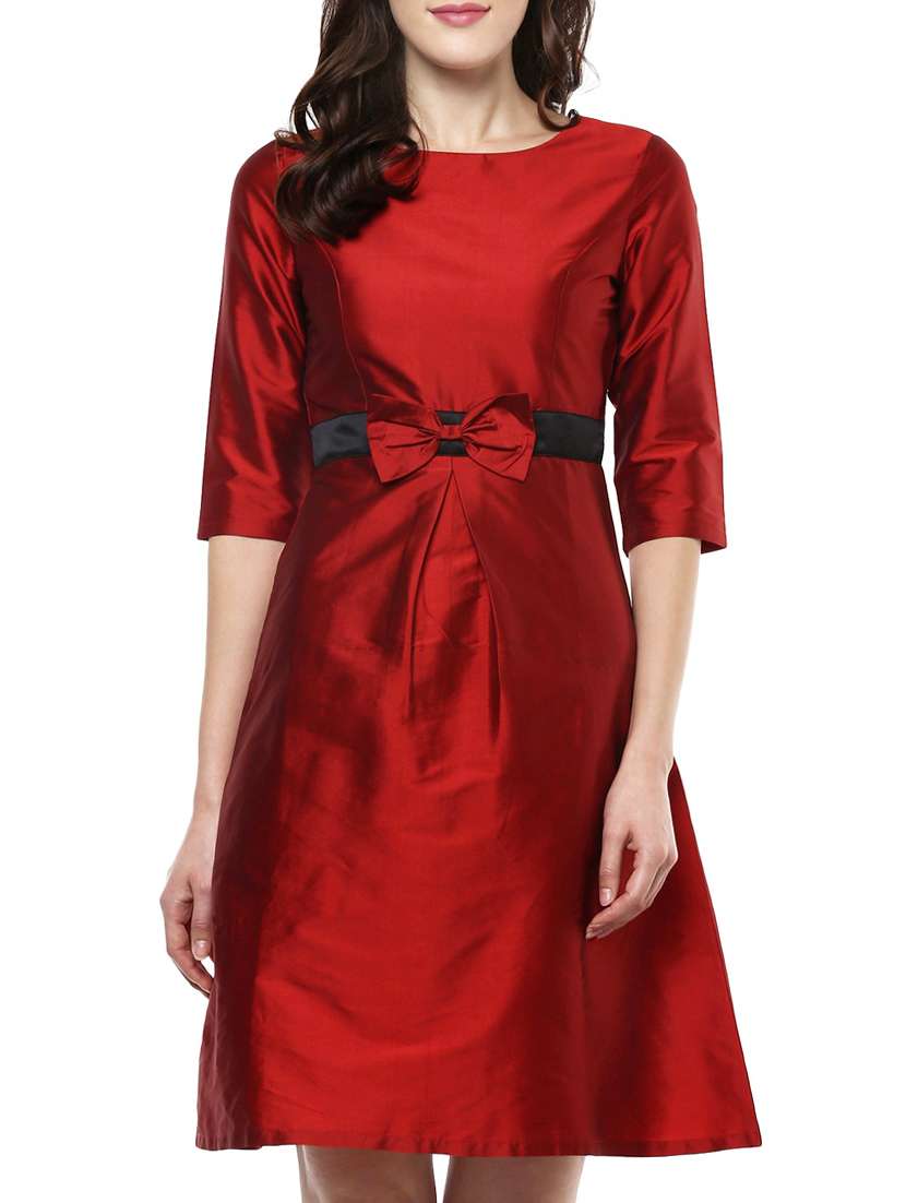 red taffeta a-line dress