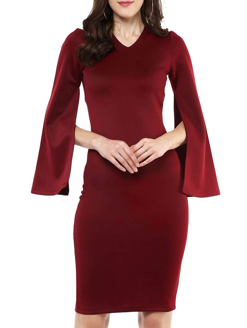 maroon poly spandex bodycon dress