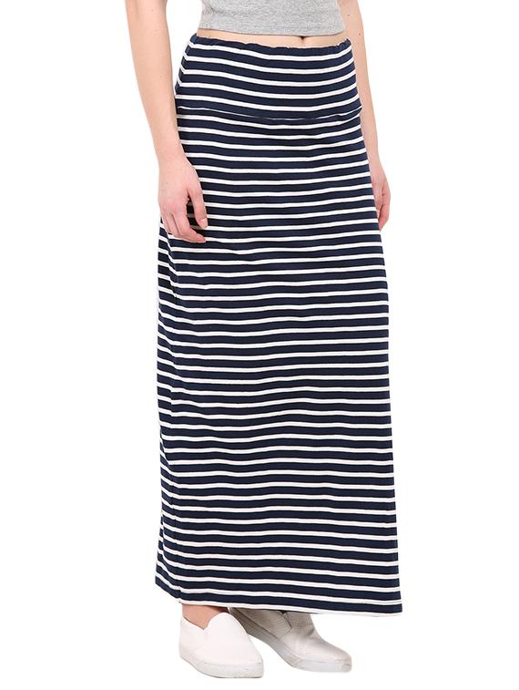 navy blue striped cotton maxi skirt - 12462080 -  Standard Image - 1