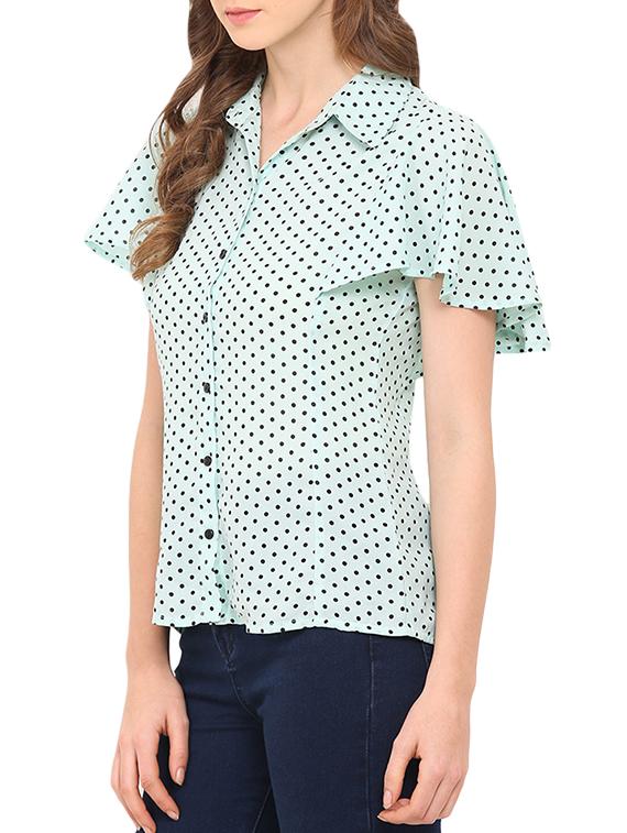 light blue polka dots printed polyester regular shirt - 12462092 - Standard Image - 1
