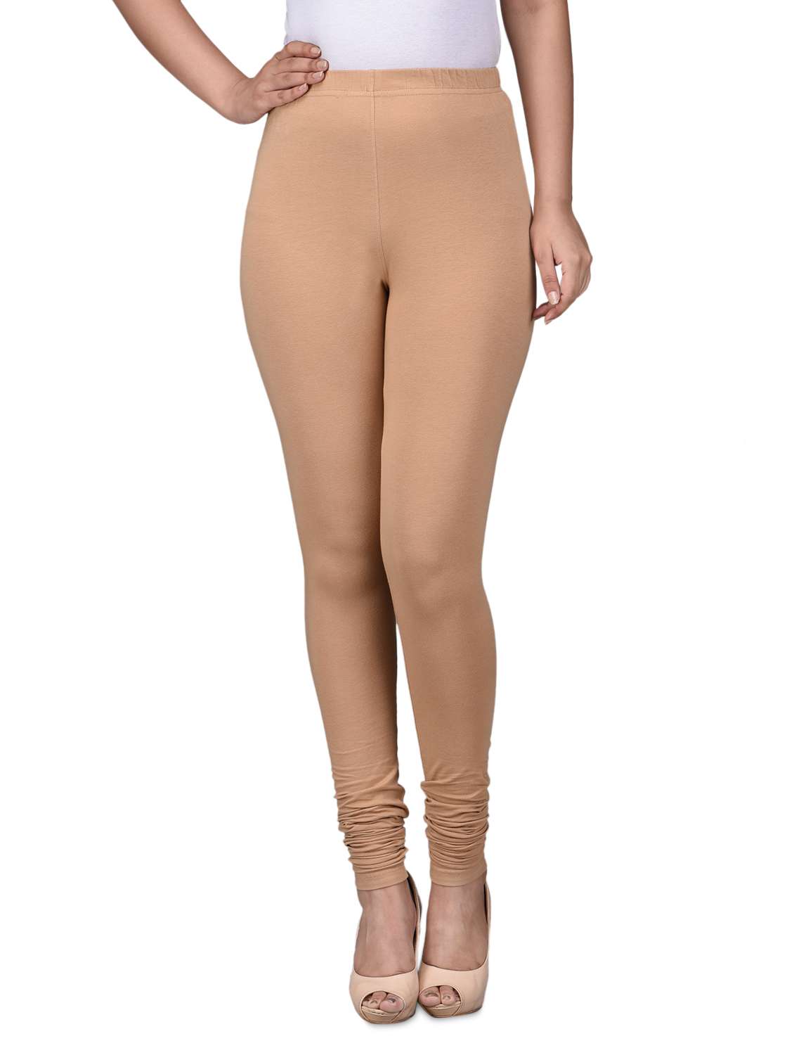 solid beige cotton spandex leggings