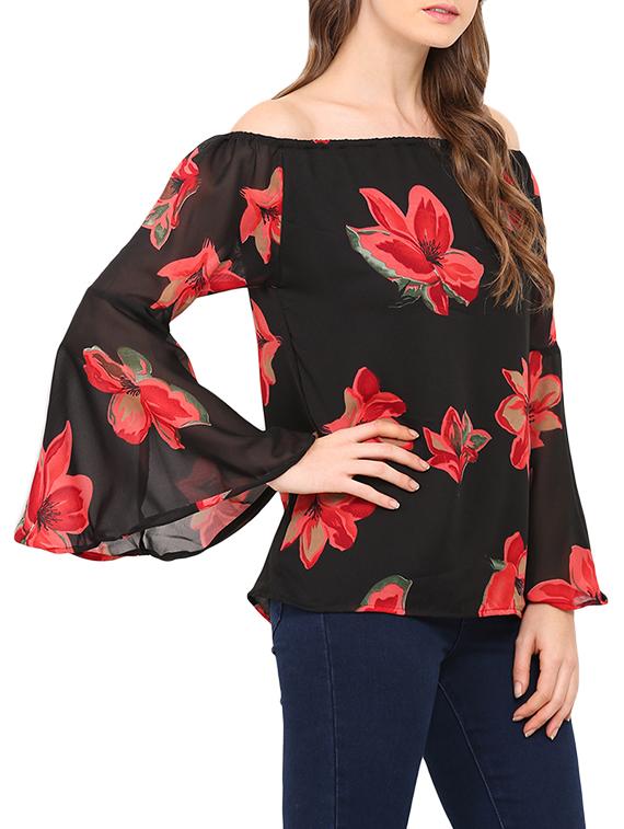 black floral printed georgette top - 12462180 - Standard Image - 1
