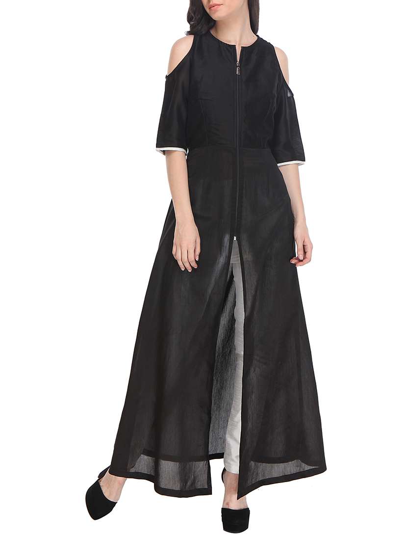black chanderi high slit kurta