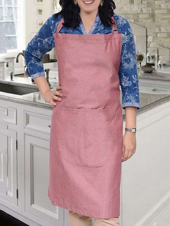 avira home ombre chef apron, 100% cotton with adjustable neck strap, - pink- set of 2