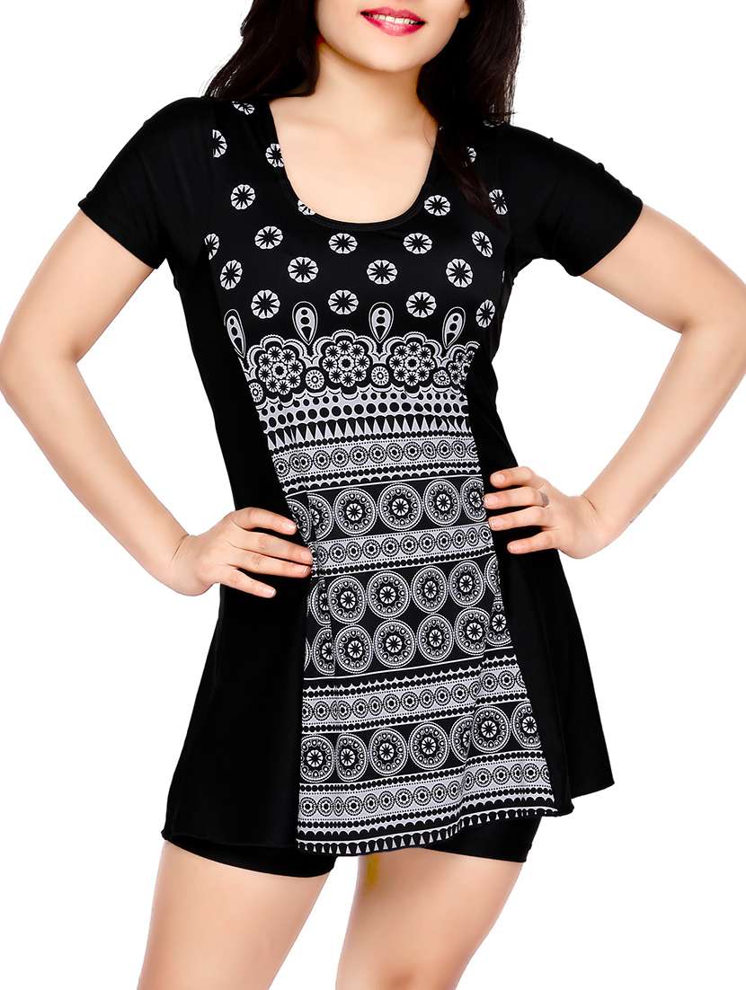 black printed cotton swimsuit