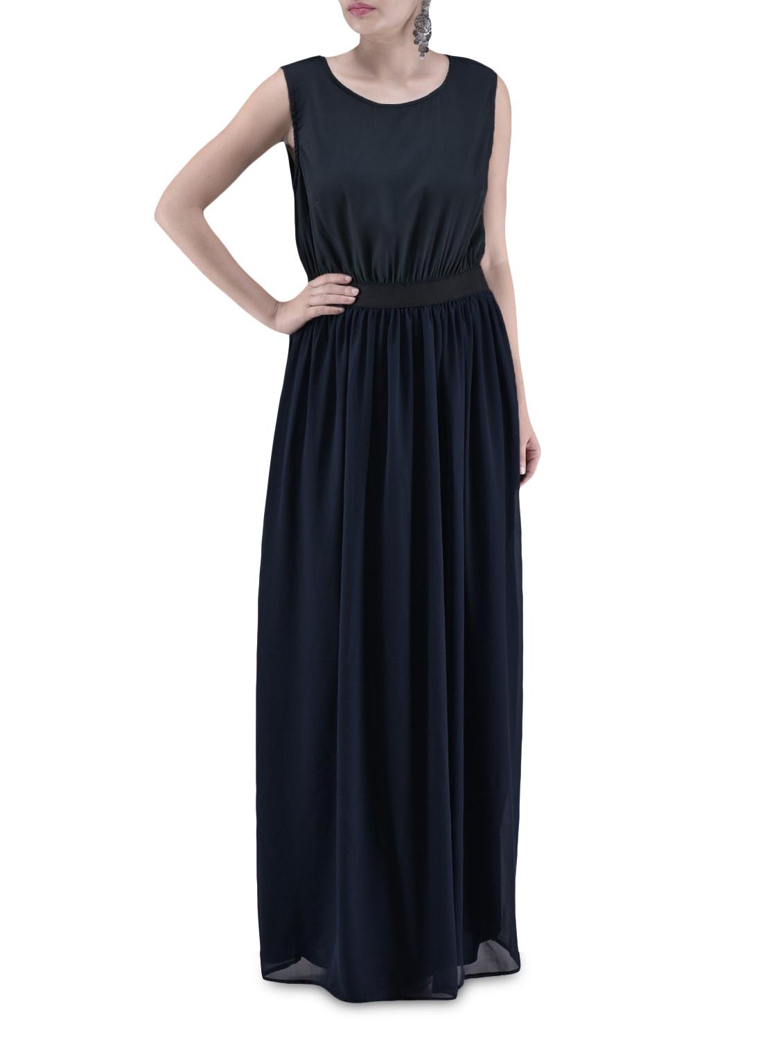 Black And Navy Blue Poly Georgette Maxi Dress - By