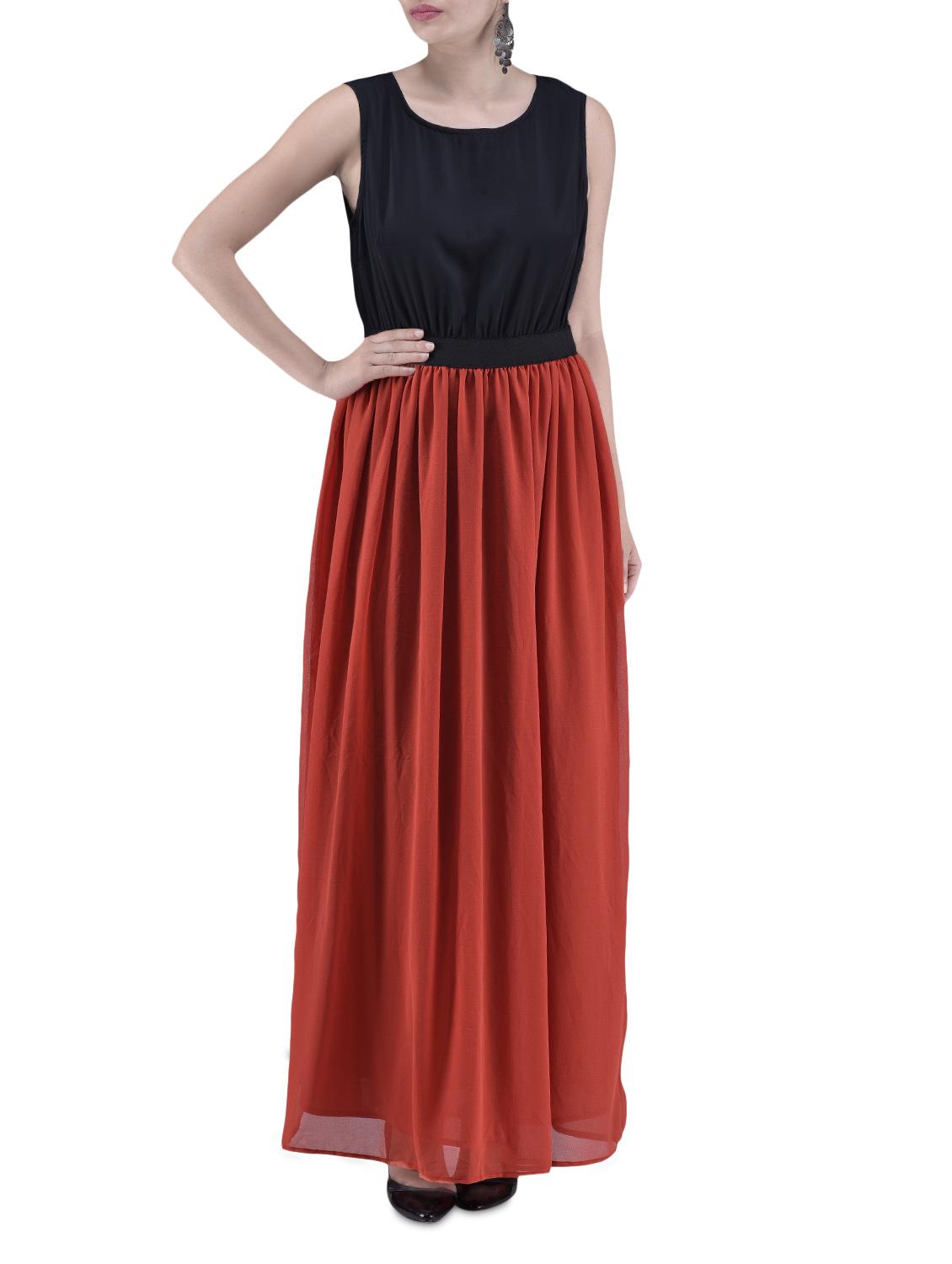 Black And Orange Poly Georgette Maxi Dress - By