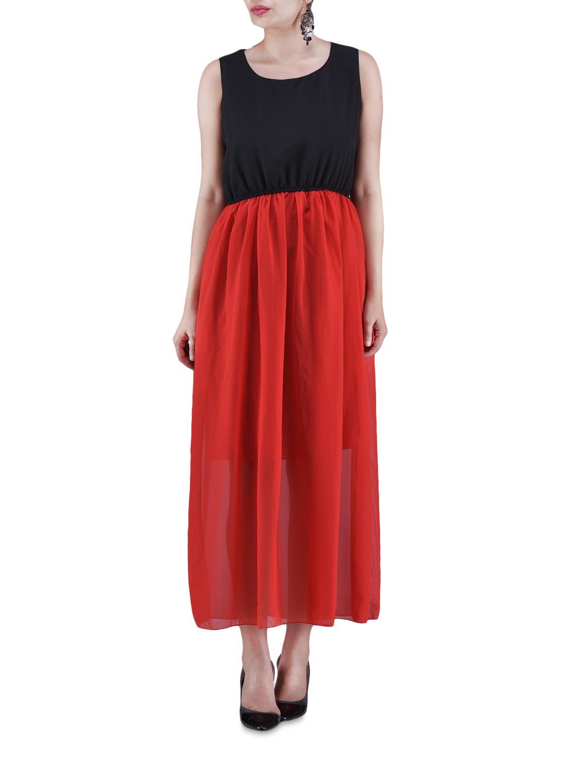 Black And Red Poly Georgette Maxi Dress - By