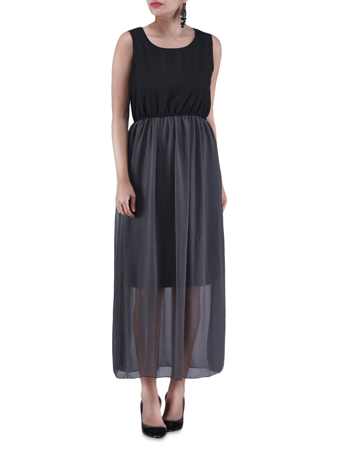 Black And Grey Poly Georgette Maxi Dress - By