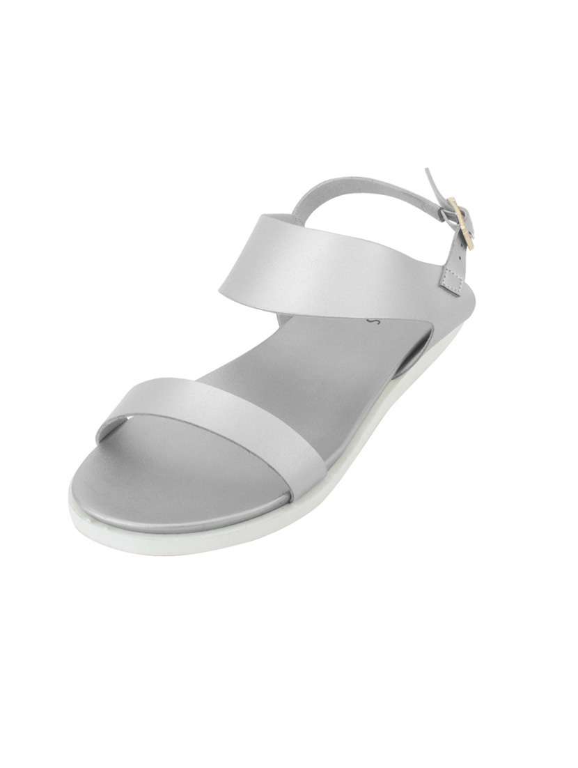 silver leatherette back strap sandals - 12475426 -  Standard Image - 1