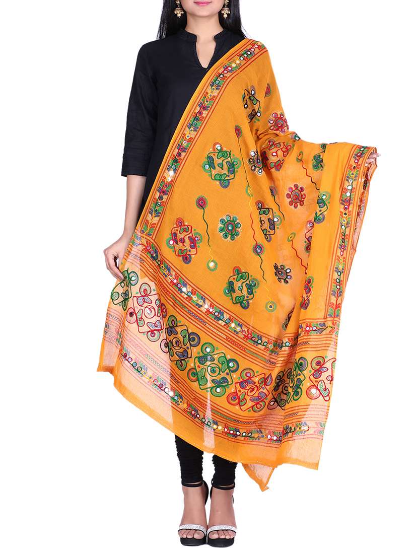 mustard embroidered dupatta