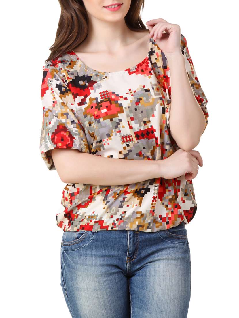 beige printed crepe top