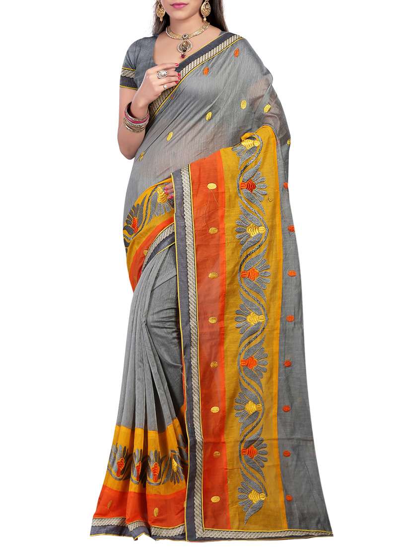 grey cotton saree with blouse