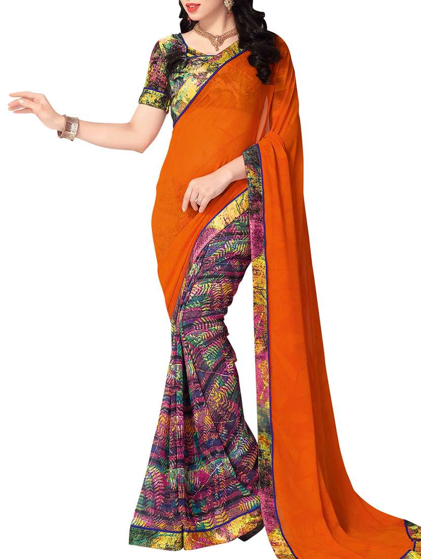 rust orange half and half saree with blouse