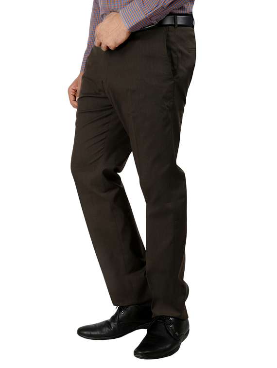 Brown Polyester Flat Front Trousers Formal
