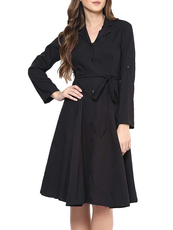 black crepe shirt dress