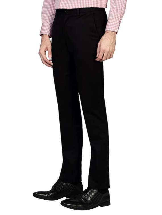 Black Polyester Flat Front Trousers Formal