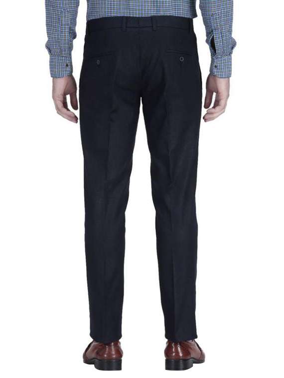 Navy Blue Polyester Flat Front Trousers Formal
