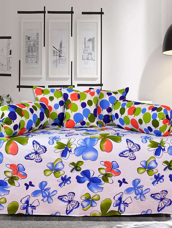 Salona Bichona 100 % Cotton White Printed Diwan Set