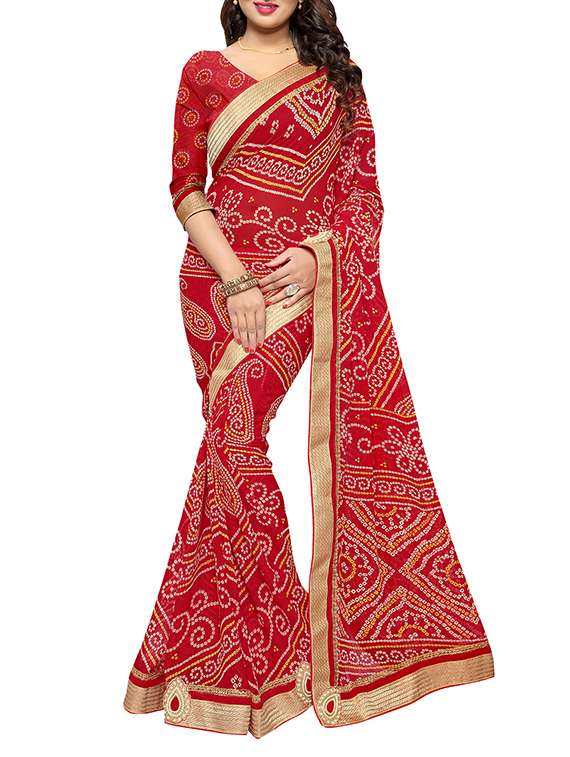 red georgette bandhani saree with blouse