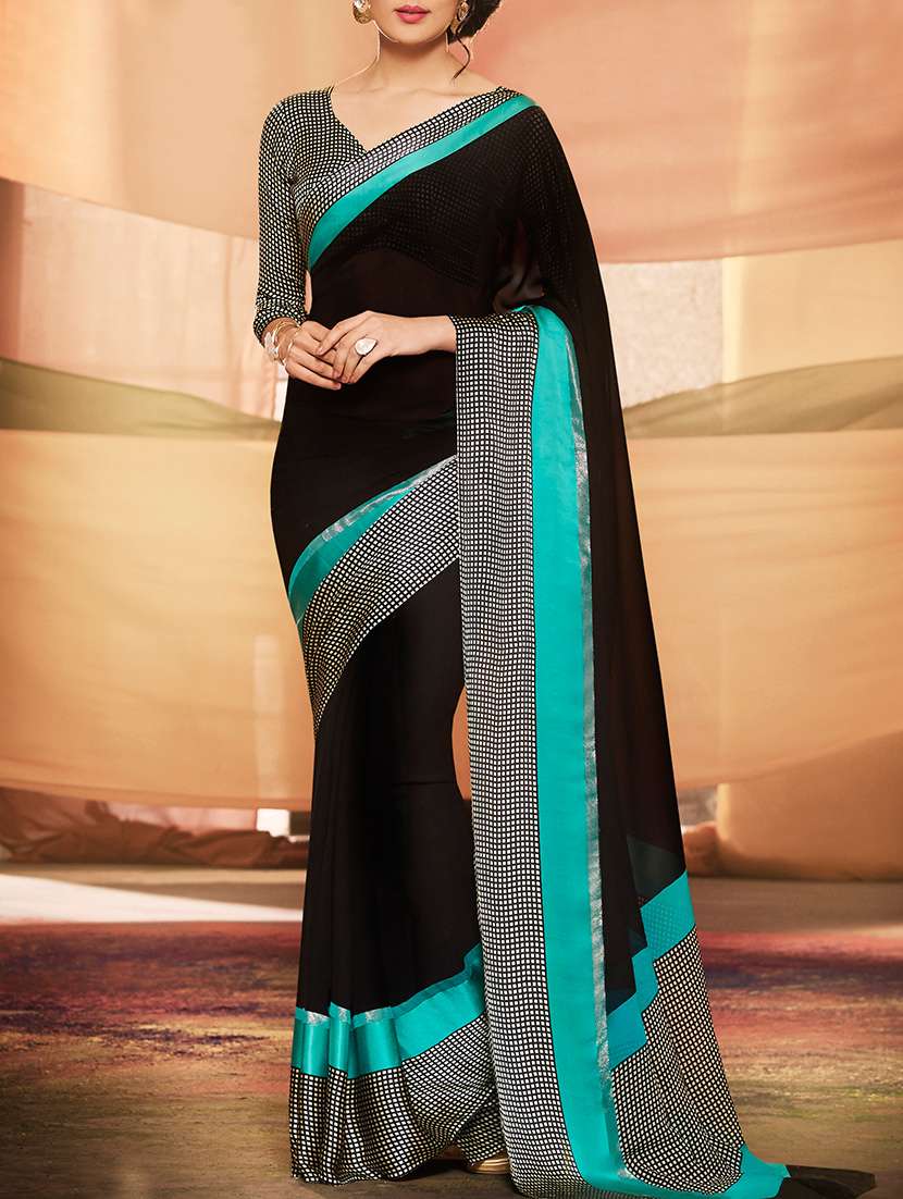 black printed  georgette saree with blouse