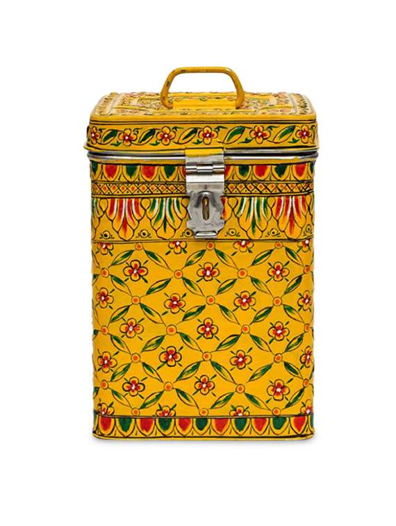 yellow painted stainless steel container