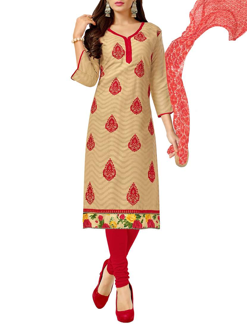 beige embroidered dress material