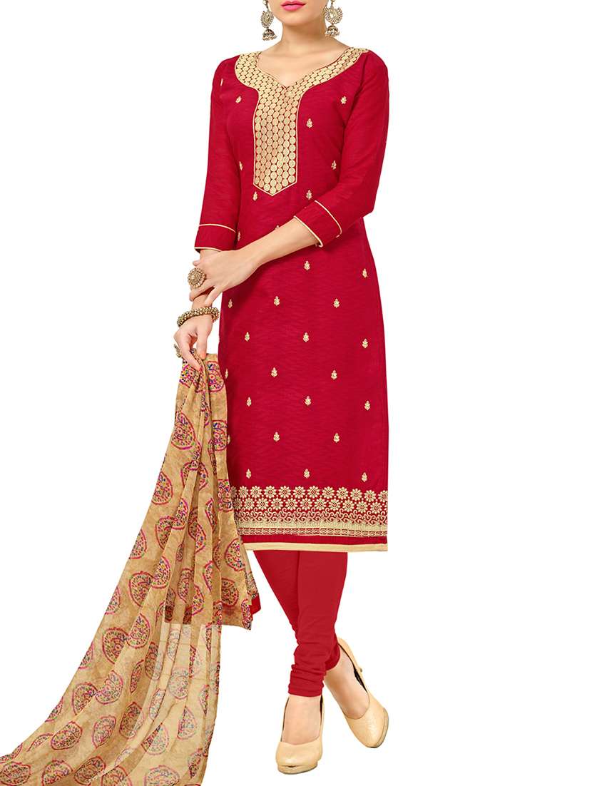 red salwar unstitched suit