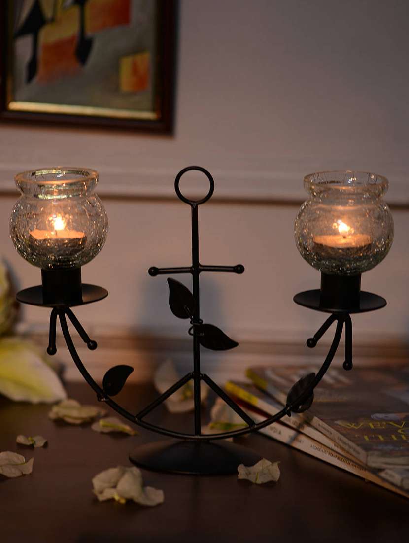 black wrought iron candle stand