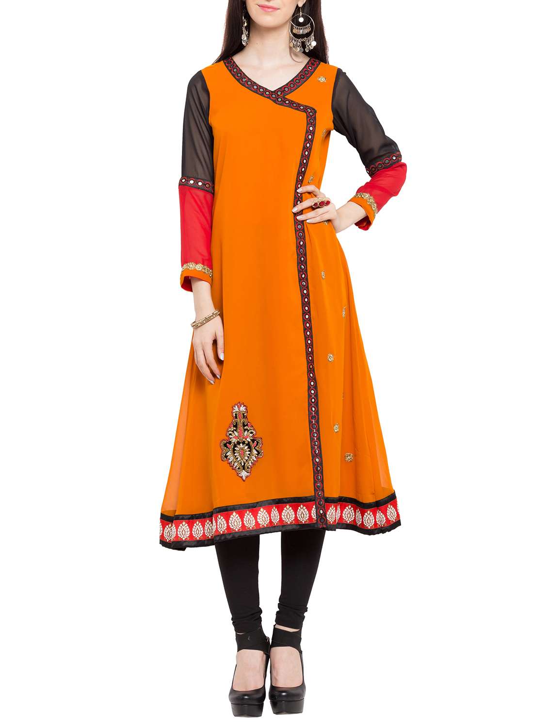 orange georgette flared kurta