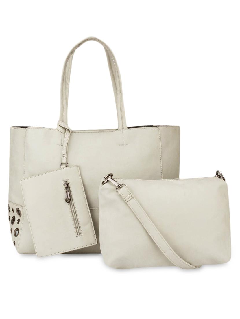 White Leatherette Set Of Bag And Sling Bag - By