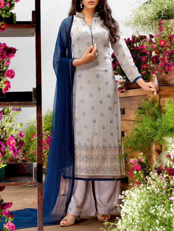 grey georgette unstitched suit