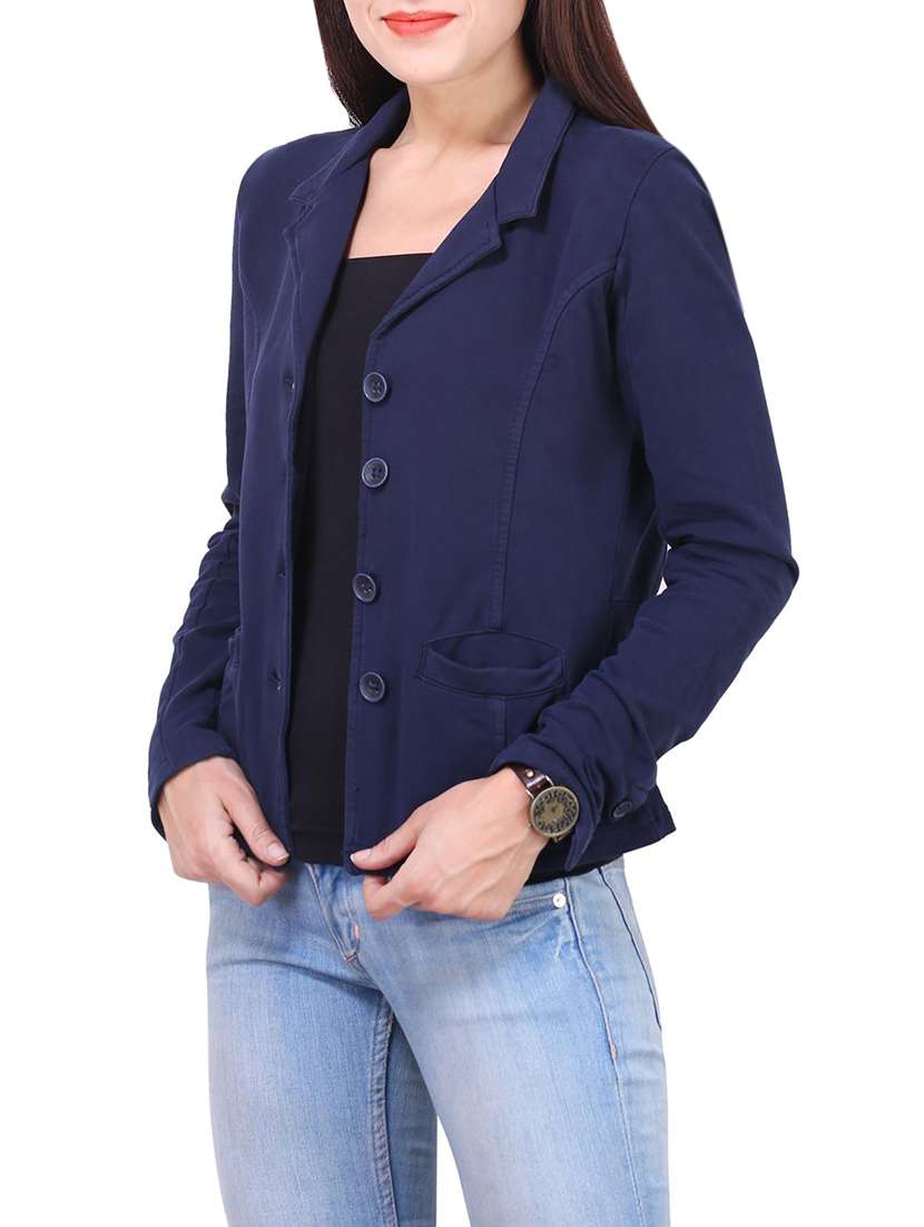 dark blue cotton formal blazer - 12513864 - Standard Image - 1