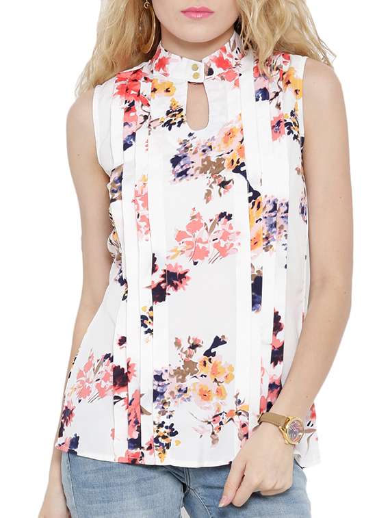 choker neck pintuck detail floral top