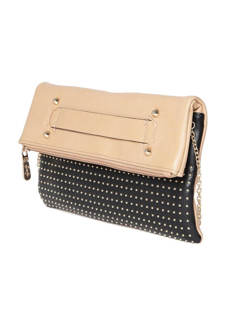 beige & black leatherette studded clutch - 12522673 - Standard Image - 4
