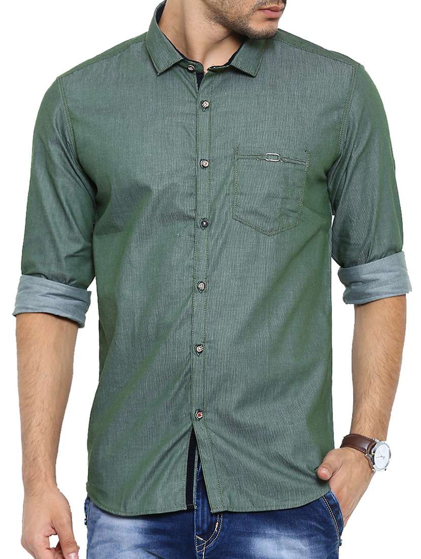solid fern green cotton casual shirt
