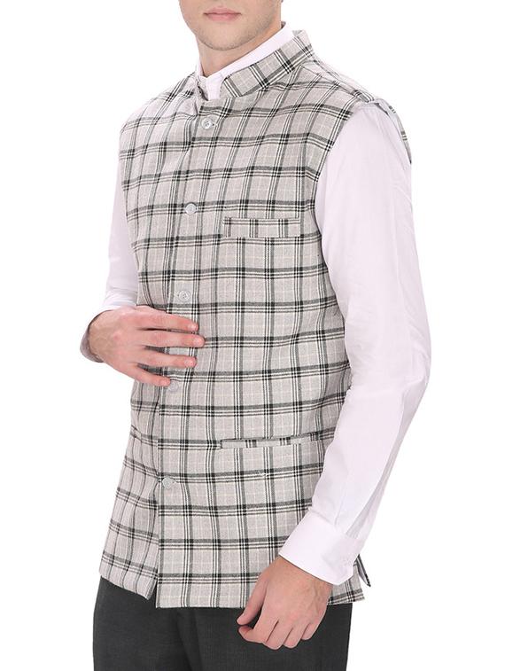 beige cotton nehru jacket - 12541363 -  Standard Image - 1