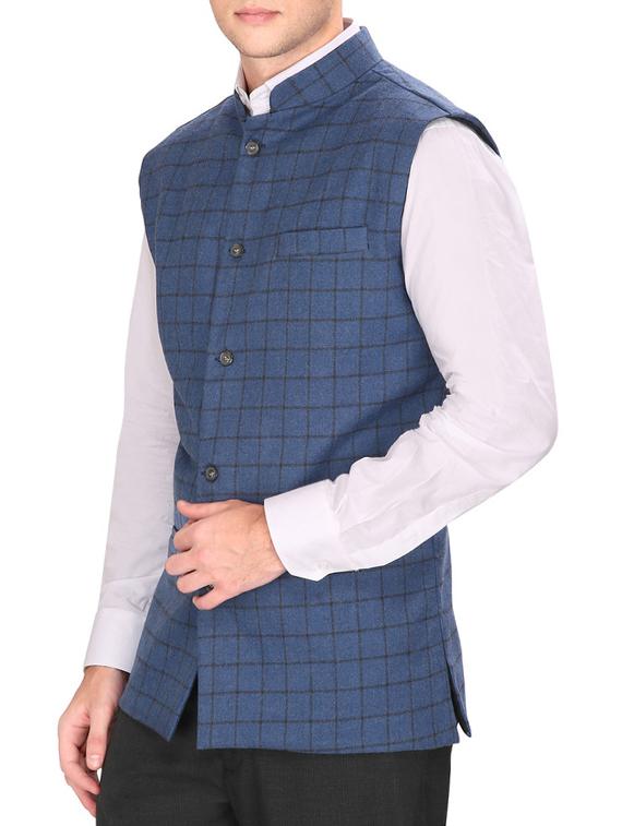 blue cotton nehru jacket - 12541365 -  Standard Image - 1
