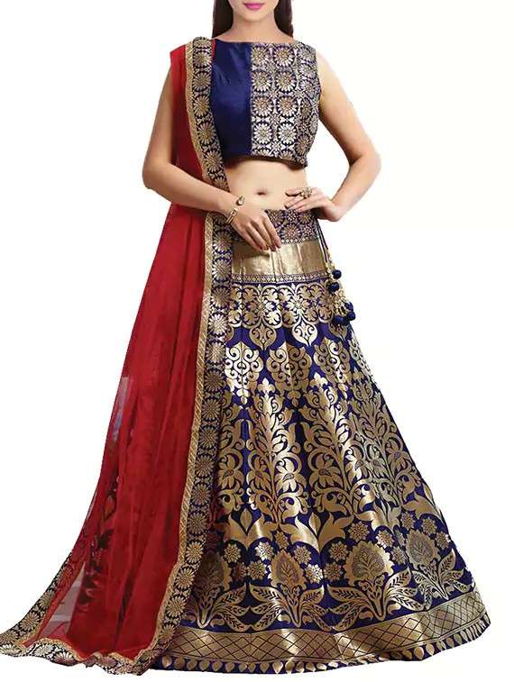 blue silk zari woven lehenga