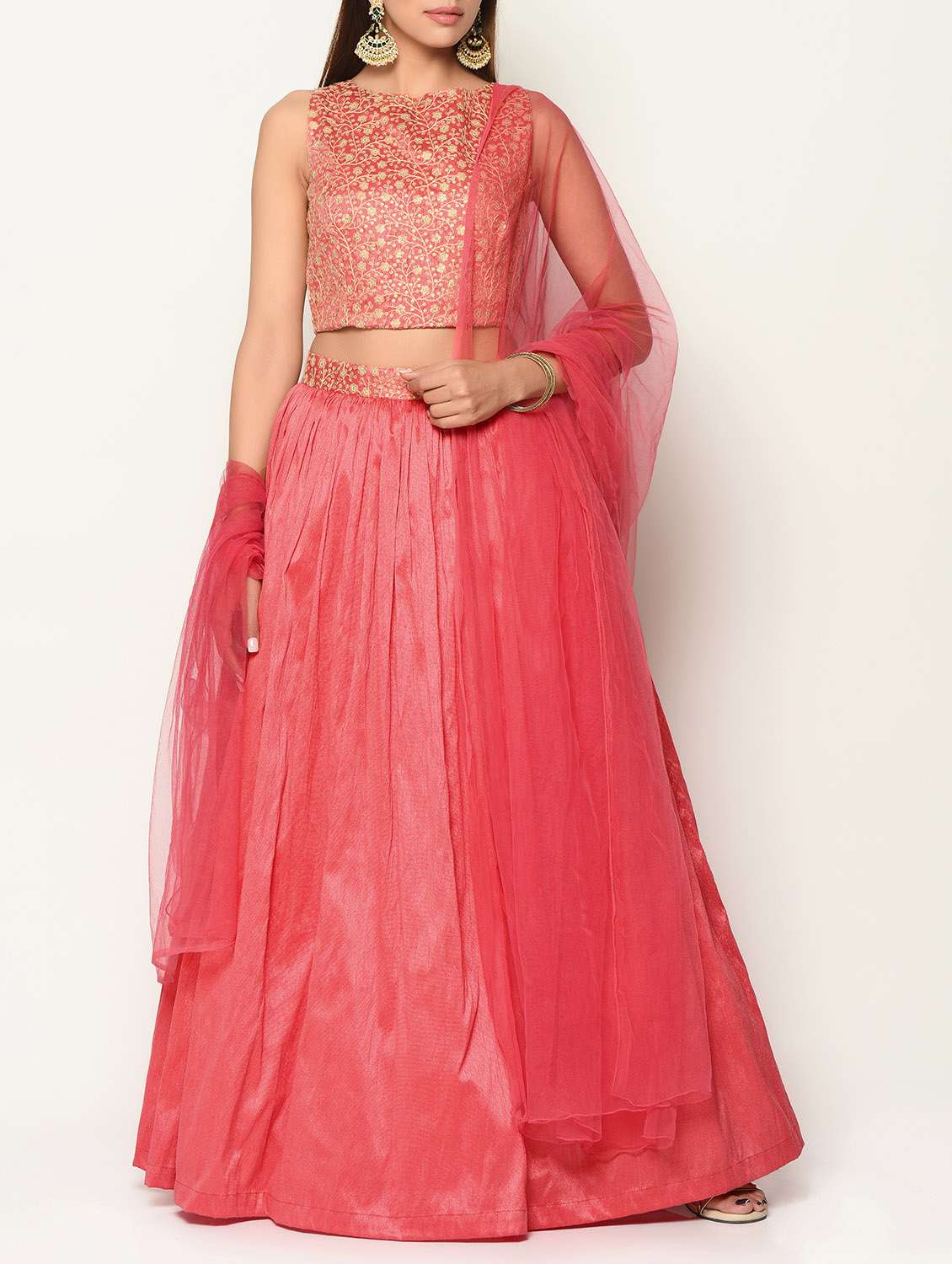 pink embroidered stitched lehenga set