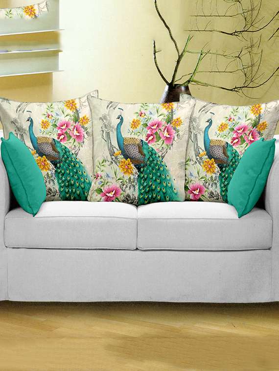 bianca set of 3 exotic peacock print cushion covers