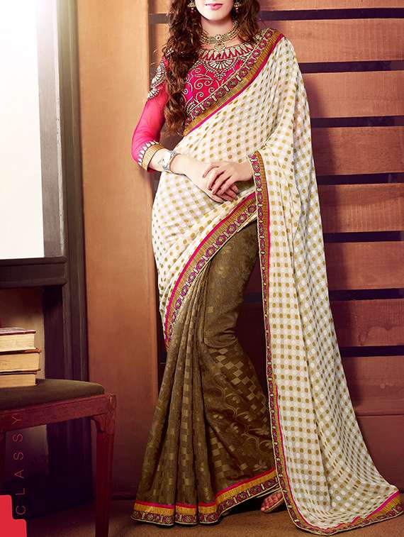 beige crepe saree with blouse