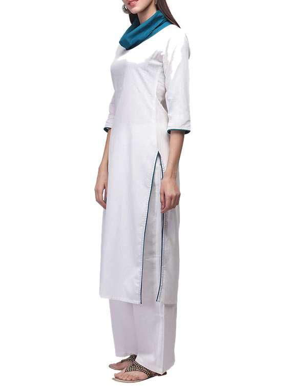 cream cotton straight kurta - 12555135 -  Standard Image - 1